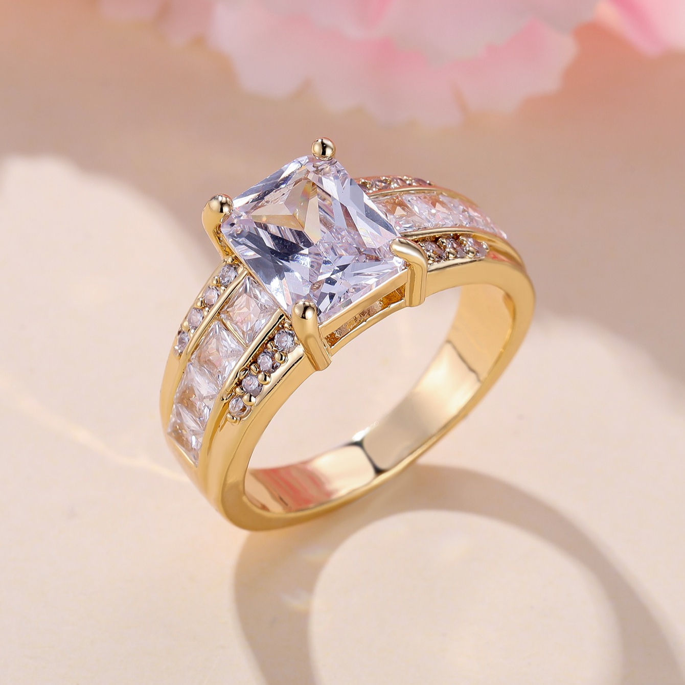 Sophisticated Rectangular Cut Synthetic Zirconia Engagement Ring